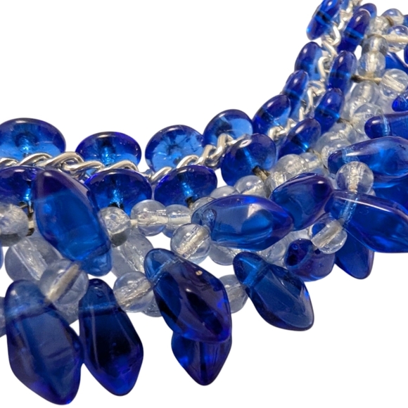 VINTAGE Glass Cobalt Choker Necklace Royal Blue Beaded German - Picture 4 of 12